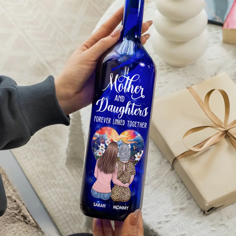 Love That Shines Through Generations - Family Personalized Custom Blue Bottle Lamp - Mother's Day, Gift For Mom, Daughter, Son