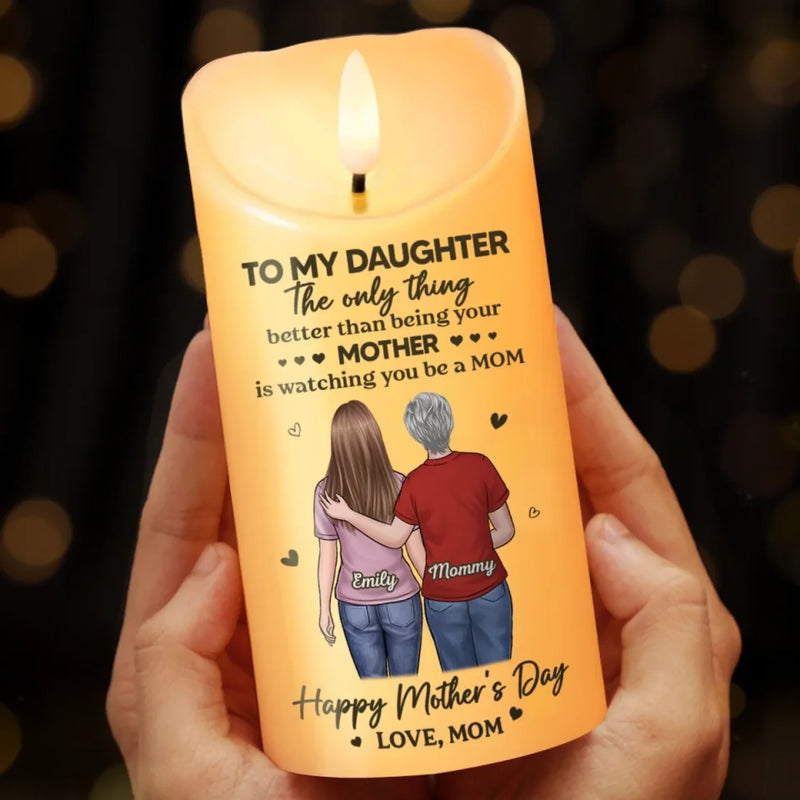 Two Hearts Forever Connected - Family Personalized Custom LED Candle - Mother's Day, Gift For Mom, Daughter