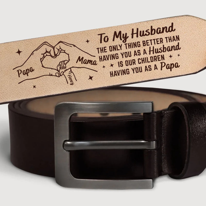 My Everything, My Forever Love - Family Personalized Custom Engraved Leather Belt - Father's Day, Gift For Dad, Grandpa