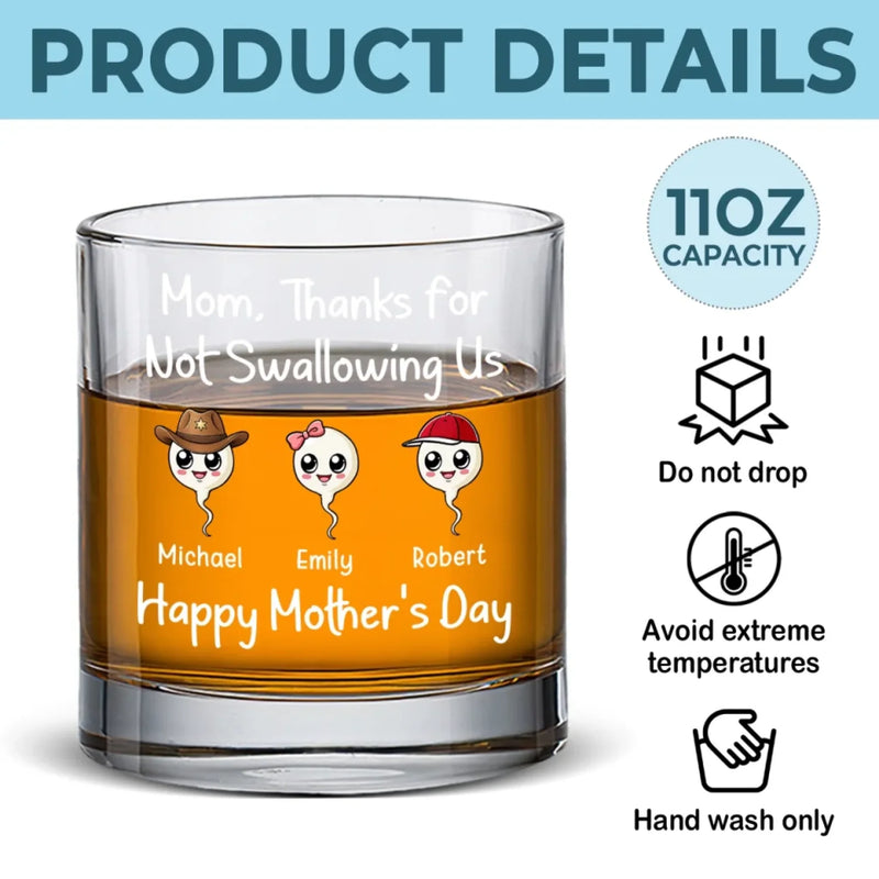 Thanks For The Save, Mom - Family Personalized Custom Whiskey Glass - Mother's Day, Gift For Mom