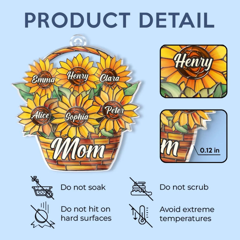 Blooming Love, Forever Mom - Family Personalized Custom Car Ornament - Acrylic Custom Shaped - Mother's Day, Gift For Mom, Grandma