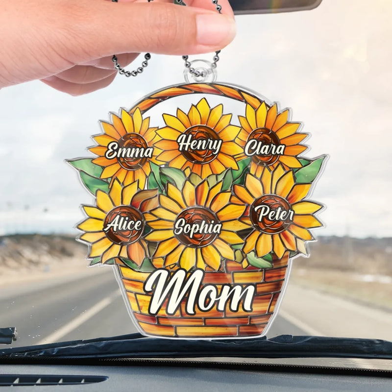 Blooming Love, Forever Mom - Family Personalized Custom Car Ornament - Acrylic Custom Shaped - Mother's Day, Gift For Mom, Grandma