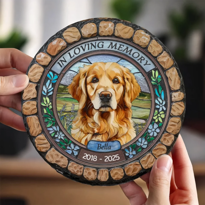 Custom Photo No Greater Companion, No Better Friend - Memorial Personalized Custom 3D Mosaic Faux Stained Glass Print Round Shaped Memorial Stone - Sympathy Gift For Pet Owners, Pet Lovers
