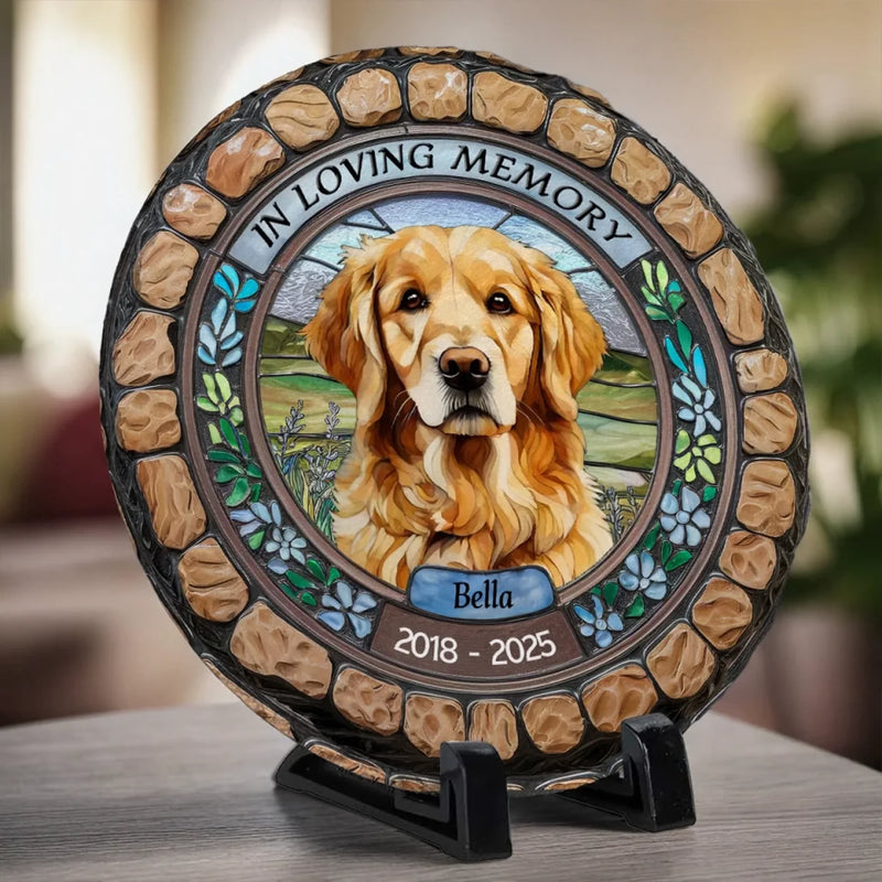 Custom Photo No Greater Companion, No Better Friend - Memorial Personalized Custom 3D Mosaic Faux Stained Glass Print Round Shaped Memorial Stone - Sympathy Gift For Pet Owners, Pet Lovers