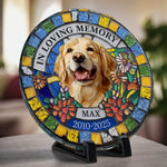 Custom Photo Never Out Of My Thoughts - Memorial Personalized Custom 3D Mosaic Faux Stained Glass Print Round Shaped Memorial Stone - Sympathy Gift For Dog Lovers, Pet Lovers