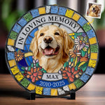 Custom Photo Never Out Of My Thoughts - Memorial Personalized Custom 3D Mosaic Faux Stained Glass Print Round Shaped Memorial Stone - Sympathy Gift For Dog Lovers, Pet Lovers