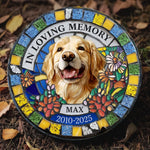 Custom Photo Never Out Of My Thoughts - Memorial Personalized Custom 3D Mosaic Faux Stained Glass Print Round Shaped Memorial Stone - Sympathy Gift For Dog Lovers, Pet Lovers