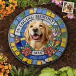 Custom Photo Never Out Of My Thoughts - Memorial Personalized Custom 3D Mosaic Faux Stained Glass Print Round Shaped Memorial Stone - Sympathy Gift For Dog Lovers, Pet Lovers
