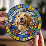 Custom Photo Never Out Of My Thoughts - Memorial Personalized Custom 3D Mosaic Faux Stained Glass Print Round Shaped Memorial Stone - Sympathy Gift For Dog Lovers, Pet Lovers