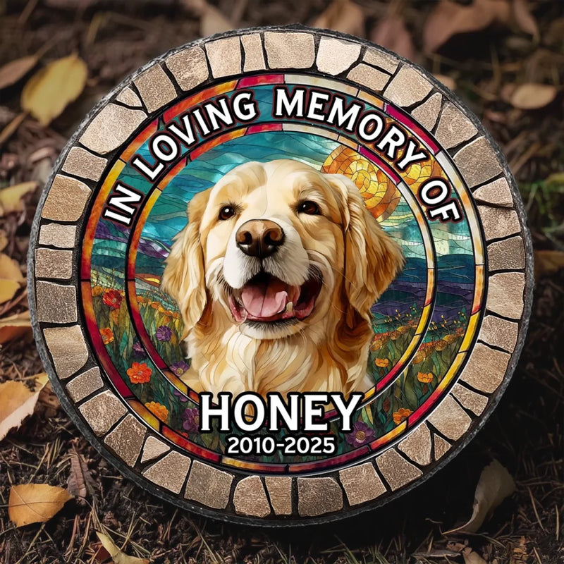 Custom Photo My Pawprints May No Longer Be In Your House - Memorial Personalized Custom 3D Mosaic Faux Stained Glass Print Round Shaped Memorial Stone - Sympathy Gift For Pet Owners, Pet Lovers