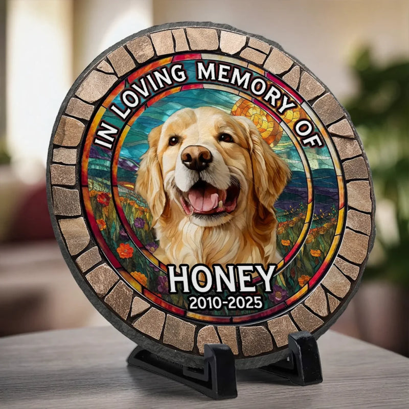 Custom Photo My Pawprints May No Longer Be In Your House - Memorial Personalized Custom 3D Mosaic Faux Stained Glass Print Round Shaped Memorial Stone - Sympathy Gift For Pet Owners, Pet Lovers