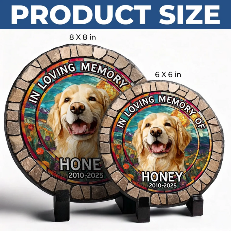 Custom Photo My Pawprints May No Longer Be In Your House - Memorial Personalized Custom 3D Mosaic Faux Stained Glass Print Round Shaped Memorial Stone - Sympathy Gift For Pet Owners, Pet Lovers