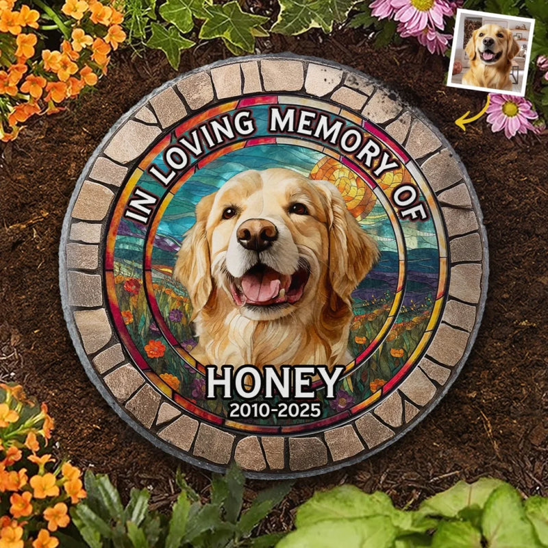 Custom Photo My Pawprints May No Longer Be In Your House - Memorial Personalized Custom 3D Mosaic Faux Stained Glass Print Round Shaped Memorial Stone - Sympathy Gift For Pet Owners, Pet Lovers