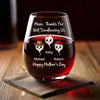 Mom Knows My Heartbeat - Family Personalized Custom Wine Glass - Mother's Day, Gift For Mom