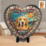 Custom Photo In Loving Memory Of - Memorial Personalized Custom 3D Mosaic Faux Stained Glass Print Heart Shaped Stone With Stand - Sympathy Gift For Dog Lovers