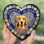 Custom Photo Forever My Furry Angel - Memorial Personalized Custom 3D Mosaic Faux Stained Glass Print Heart Shaped Stone With Stand - Sympathy Gift For Dog Lovers