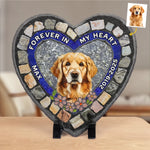 Custom Photo Forever My Furry Angel - Memorial Personalized Custom 3D Mosaic Faux Stained Glass Print Heart Shaped Stone With Stand - Sympathy Gift For Dog Lovers