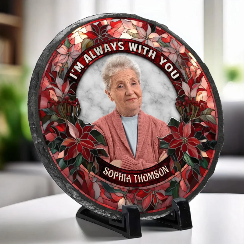 Custom Photo Your Love Lingers In The Little Things - Memorial Personalized Custom Round Shaped Stone With Stand - Sympathy Gift For Family Members