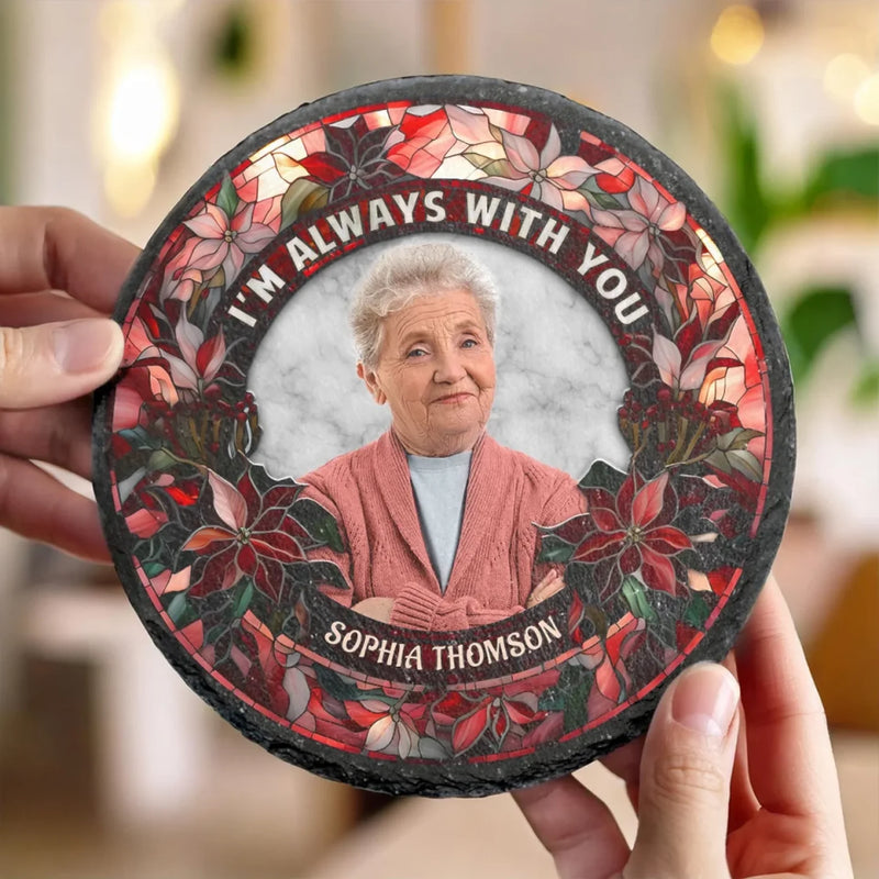 Custom Photo Your Love Lingers In The Little Things - Memorial Personalized Custom Round Shaped Stone With Stand - Sympathy Gift For Family Members
