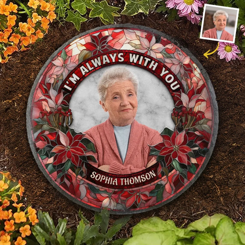 Custom Photo Your Love Lingers In The Little Things - Memorial Personalized Custom Round Shaped Stone With Stand - Sympathy Gift For Family Members