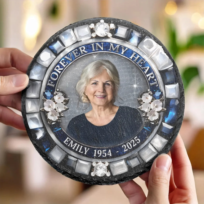 Custom Photo Heaven Gained What We Lost - Memorial Personalized Custom Round Shaped Stone With Stand - Sympathy Gift For Family Members