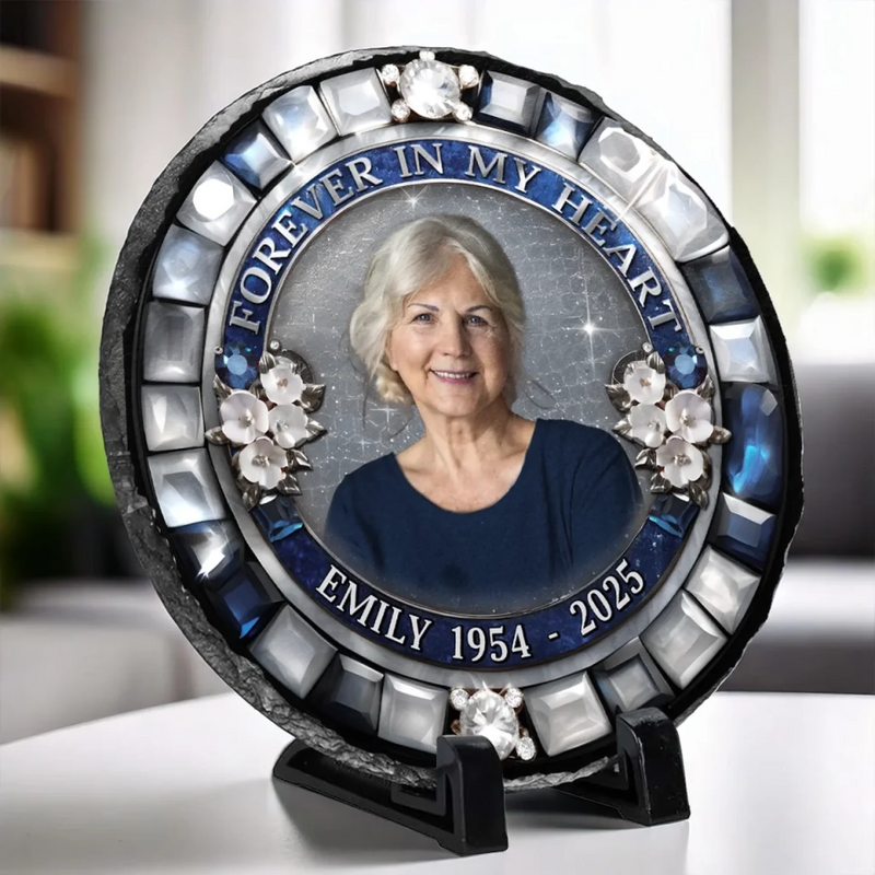 Custom Photo Heaven Gained What We Lost - Memorial Personalized Custom Round Shaped Stone With Stand - Sympathy Gift For Family Members