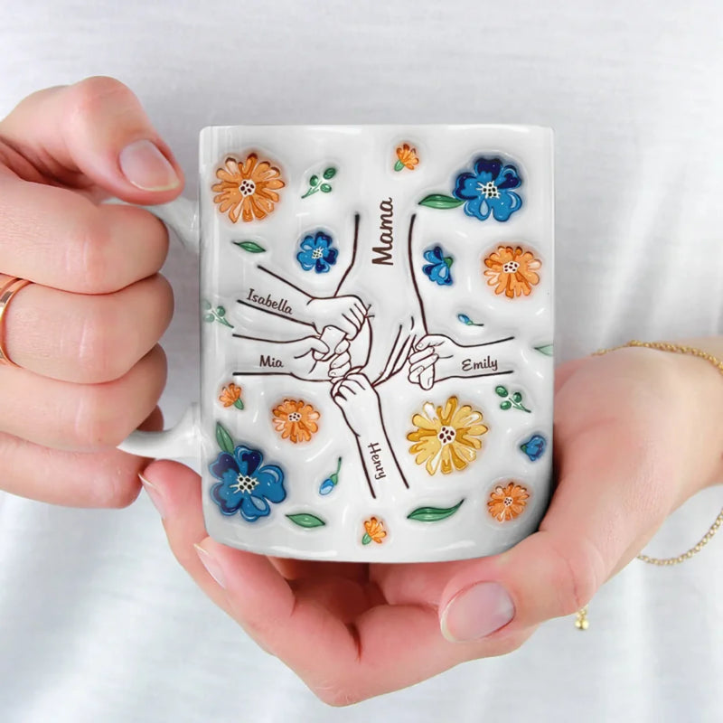 Hand In Hand, Heart To Mom - Family Personalized Custom 3D Inflated Effect Printed Mug - New Arrival, Mother's Day, Gift For Mom, Grandma
