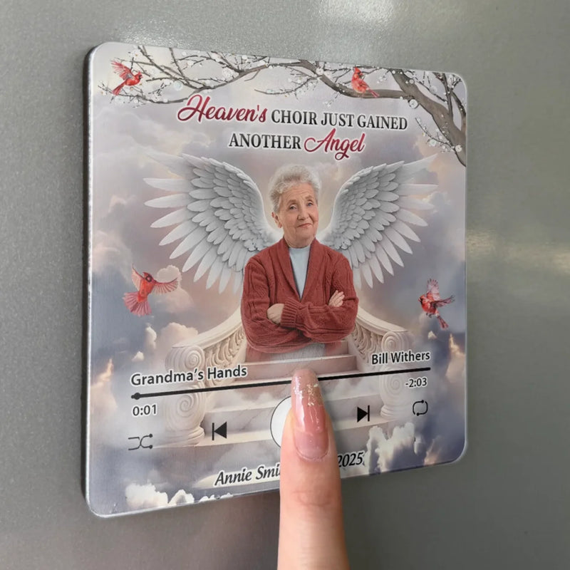 Custom Photo Heaven's Choir Just Gained Another Angel - Memorial Personalized Custom Music Fridge Magnet That Can Play Songs - Sympathy Gift For Family Members