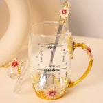 Love Blooms Across Generations - Family Personalized Custom Enamel Flower Tea Cup With Lid & Spoon - Mother's Day, Gift For Mom, Grandma