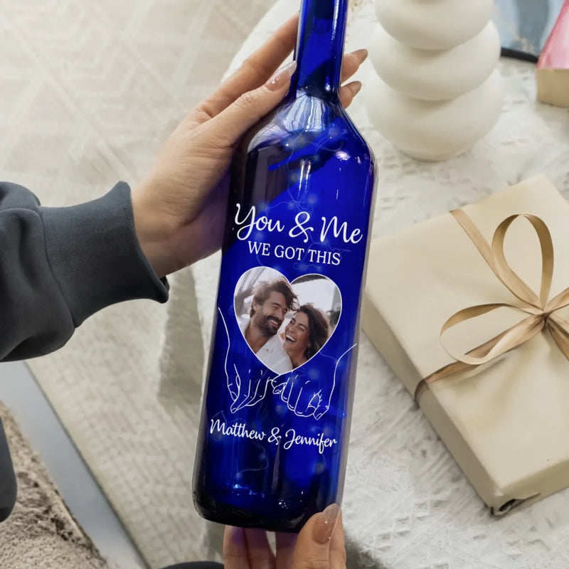 Custom Photo You & Me That’s The Magic - Couple Personalized Custom Blue Bottle Lamp - Gift For Husband Wife, Anniversary