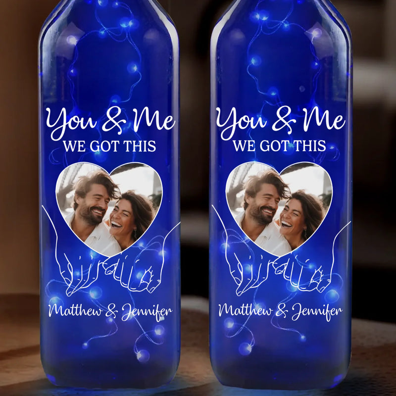 Custom Photo You & Me That’s The Magic - Couple Personalized Custom Blue Bottle Lamp - Gift For Husband Wife, Anniversary