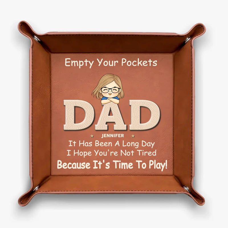 Pockets Empty, Hearts Full - Family Personalized Custom Leather Valet Tray - Father's Day, Gift For Dad, Grandpa