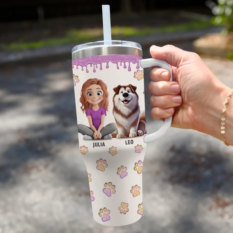 A Dog Mom's Heart Is Always At Home - Dog Personalized Custom 3D Inflated Effect Printed 40 Oz Stainless Steel Tumbler With Handle - Gift For Pet Owners, Pet Lovers