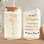 Her Love Blossoms Endlessly - Family Personalized Custom Glass Cup, Iced Coffee Cup - Mother's Day, Gift For Daughter, Mom