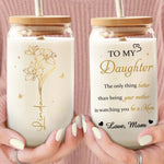 Her Love Blossoms Endlessly - Family Personalized Custom Glass Cup, Iced Coffee Cup - Mother's Day, Gift For Daughter, Mom