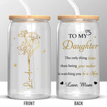 Her Love Blossoms Endlessly - Family Personalized Custom Glass Cup, Iced Coffee Cup - Mother's Day, Gift For Daughter, Mom