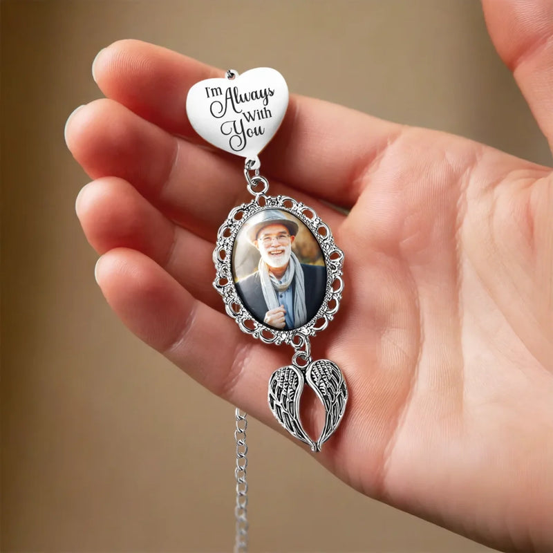 Custom Photo I'm Always With  You - Memorial Personalized Custom Graduation Tassel Heart & Angel Wing Charm - Sympathy Gift For Family Members