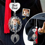Custom Photo Forever In My Heart - Memorial Personalized Custom Graduation Tassel Heart & Angel Wing Charm - Sympathy Gift For Dad
