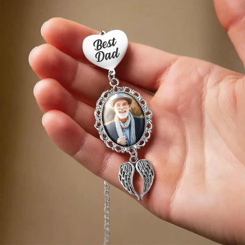Custom Photo Forever In My Heart - Memorial Personalized Custom Graduation Tassel Heart & Angel Wing Charm - Sympathy Gift For Family Members