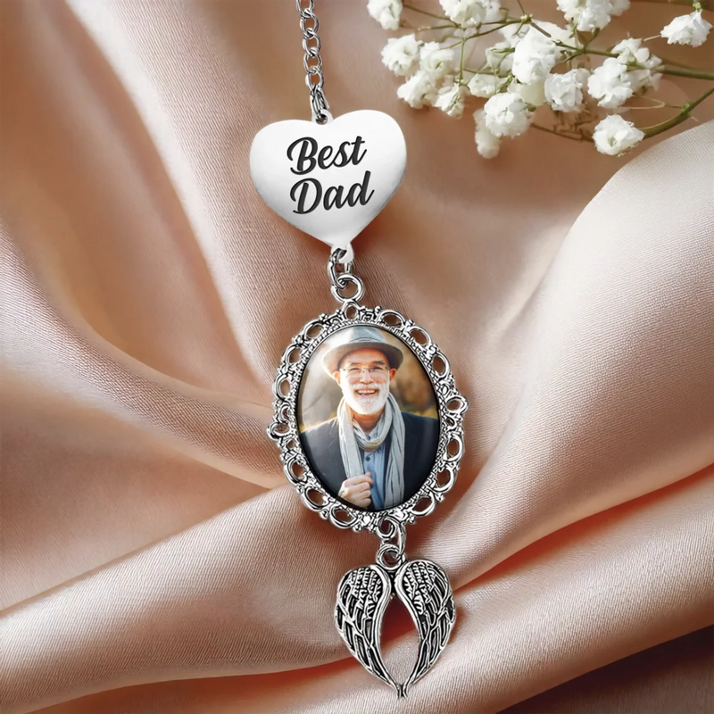 Custom Photo Forever In My Heart - Memorial Personalized Custom Graduation Tassel Heart & Angel Wing Charm - Sympathy Gift For Family Members