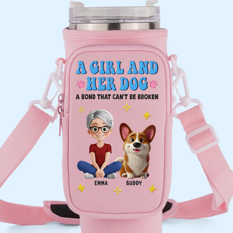 Mud On Her Shoes, Love On Her Face - Dog & Cat Personalized Custom Neoprene Water Bottle Carrier With Pocket - Mother's Day, Gift For Pet Owners, Pet Lovers