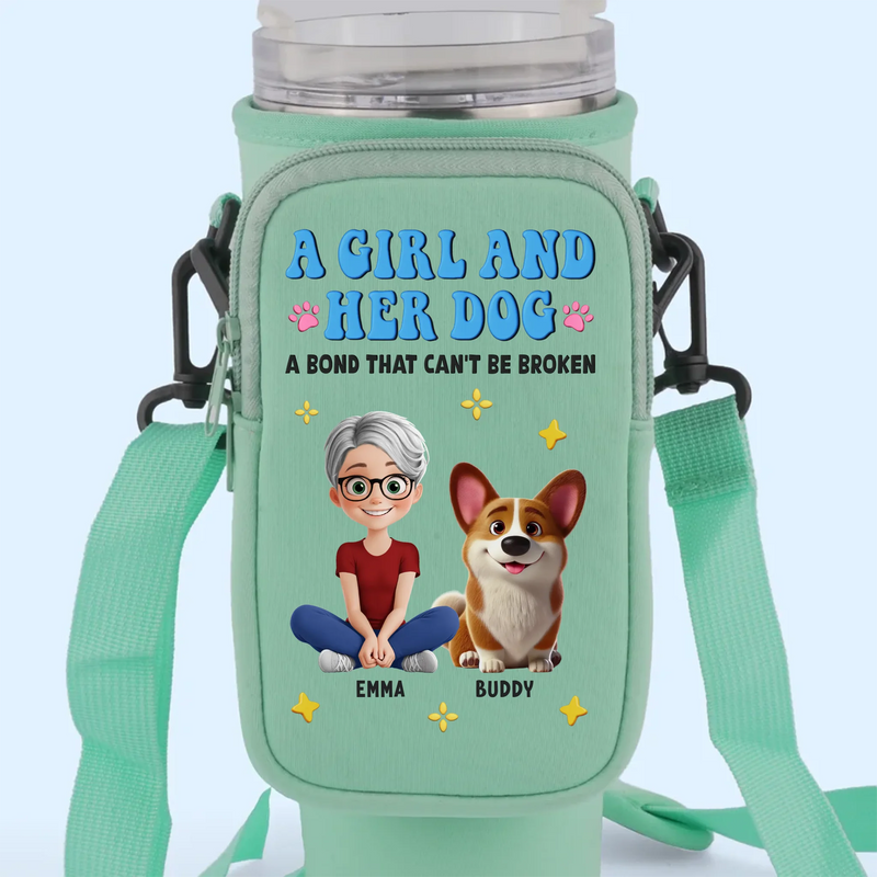 Mud On Her Shoes, Love On Her Face - Dog & Cat Personalized Custom Neoprene Water Bottle Carrier With Pocket - Mother's Day, Gift For Pet Owners, Pet Lovers