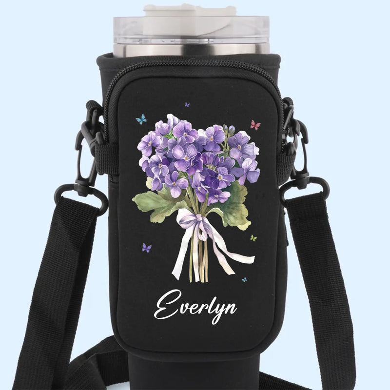 You're My Favorite Flower - Bestie Personalized Custom Neoprene Water Bottle Carrier With Pocket - Gift For Best Friends, BFF, Sisters
