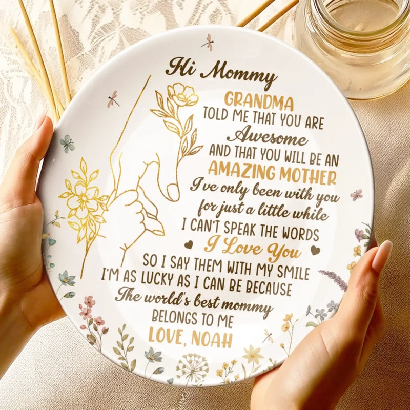 To The Best Mommy, With All My Heart - Family Personalized Custom Ceramic Plate - Mother's Day, Baby Shower Gift, Gift For First Mom
