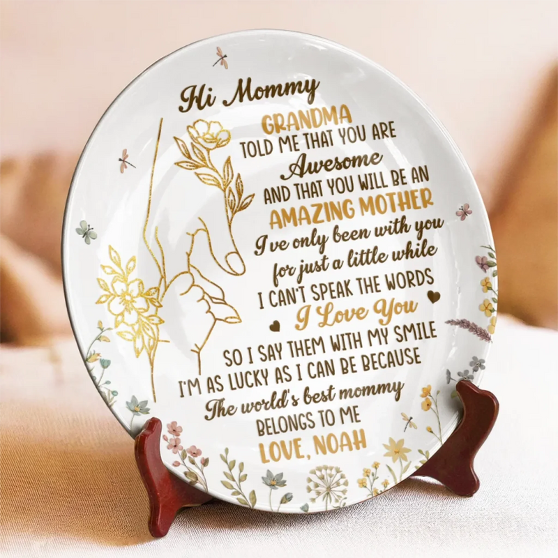To The Best Mommy, With All My Heart - Family Personalized Custom Ceramic Plate - Mother's Day, Baby Shower Gift, Gift For First Mom