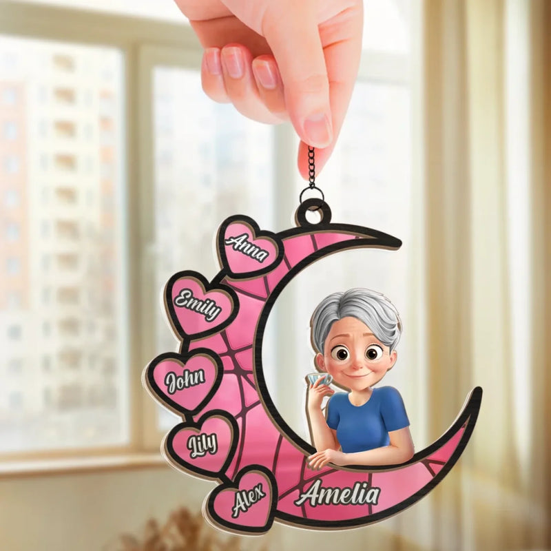 Love You To the Moon & Back - Family Personalized Window Hanging Suncatcher Ornament - Mother's Day, Gift For Mom, Grandma