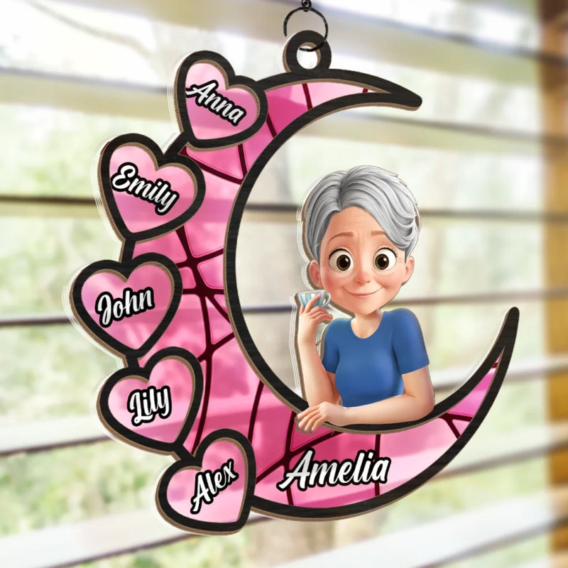 Love You To the Moon & Back - Family Personalized Window Hanging Suncatcher Ornament - Mother's Day, Gift For Mom, Grandma