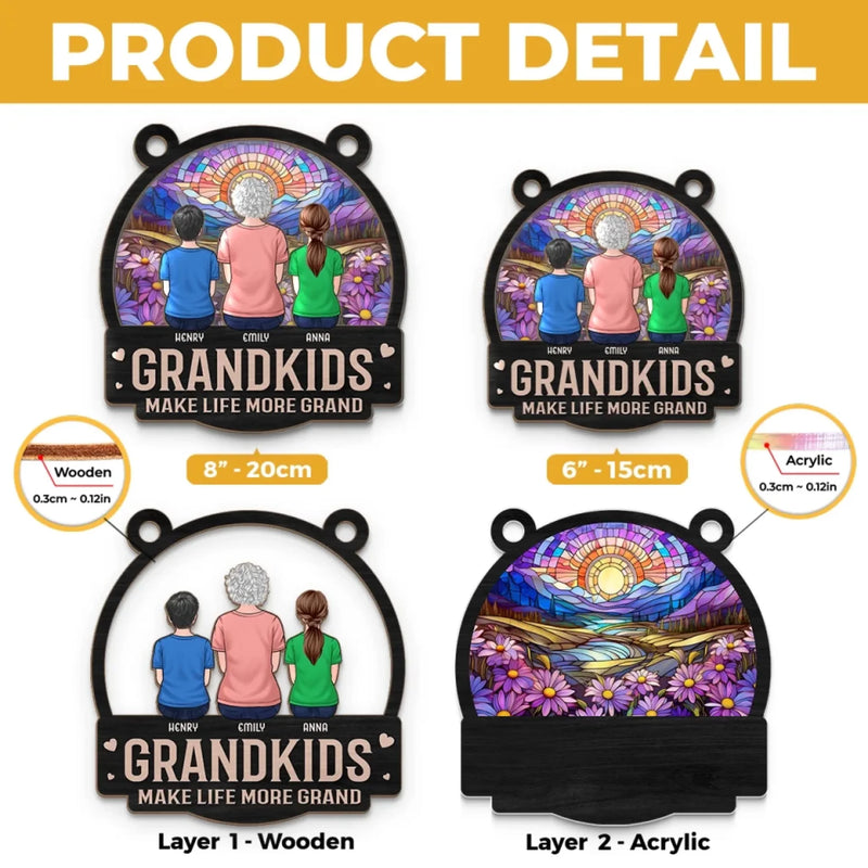 Built With Love, Blessed With Grandkids - Family Personalized Window Hanging Suncatcher Ornament - Mother's Day, Gift For Mom, Grandma