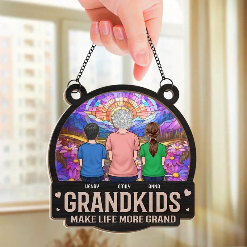 Built With Love, Blessed With Grandkids - Family Personalized Window Hanging Suncatcher Ornament - Mother's Day, Gift For Mom, Grandma