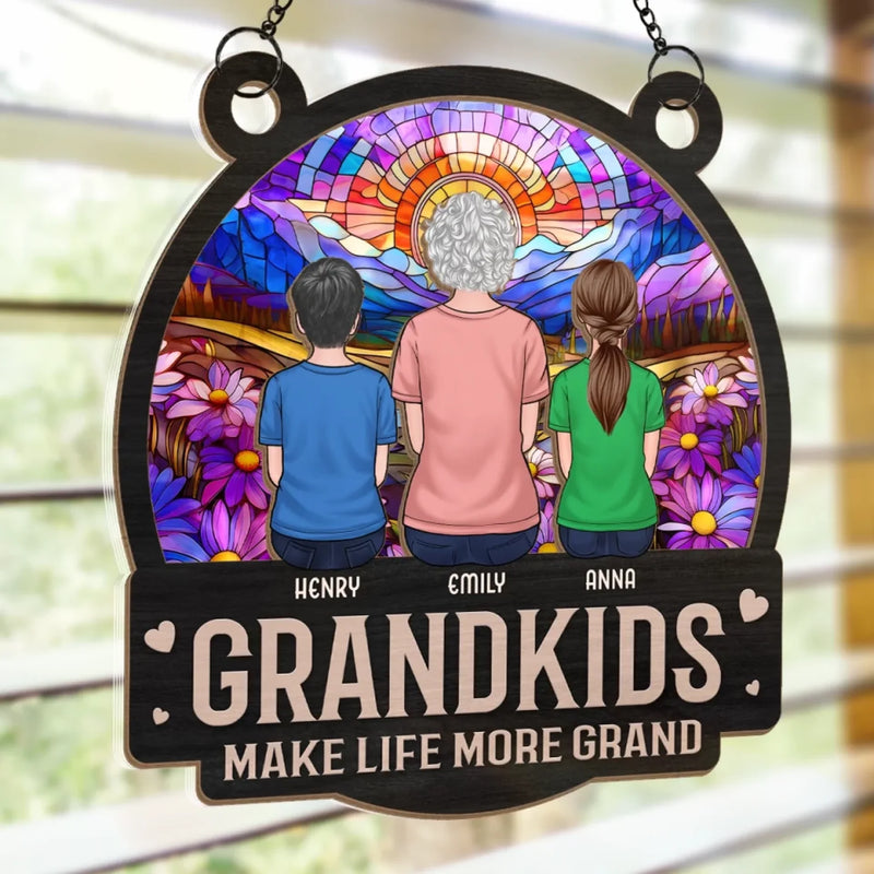 Built With Love, Blessed With Grandkids - Family Personalized Window Hanging Suncatcher Ornament - Mother's Day, Gift For Mom, Grandma